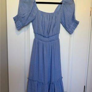 Blue Ruched Puff Sleeve Mini Sundress